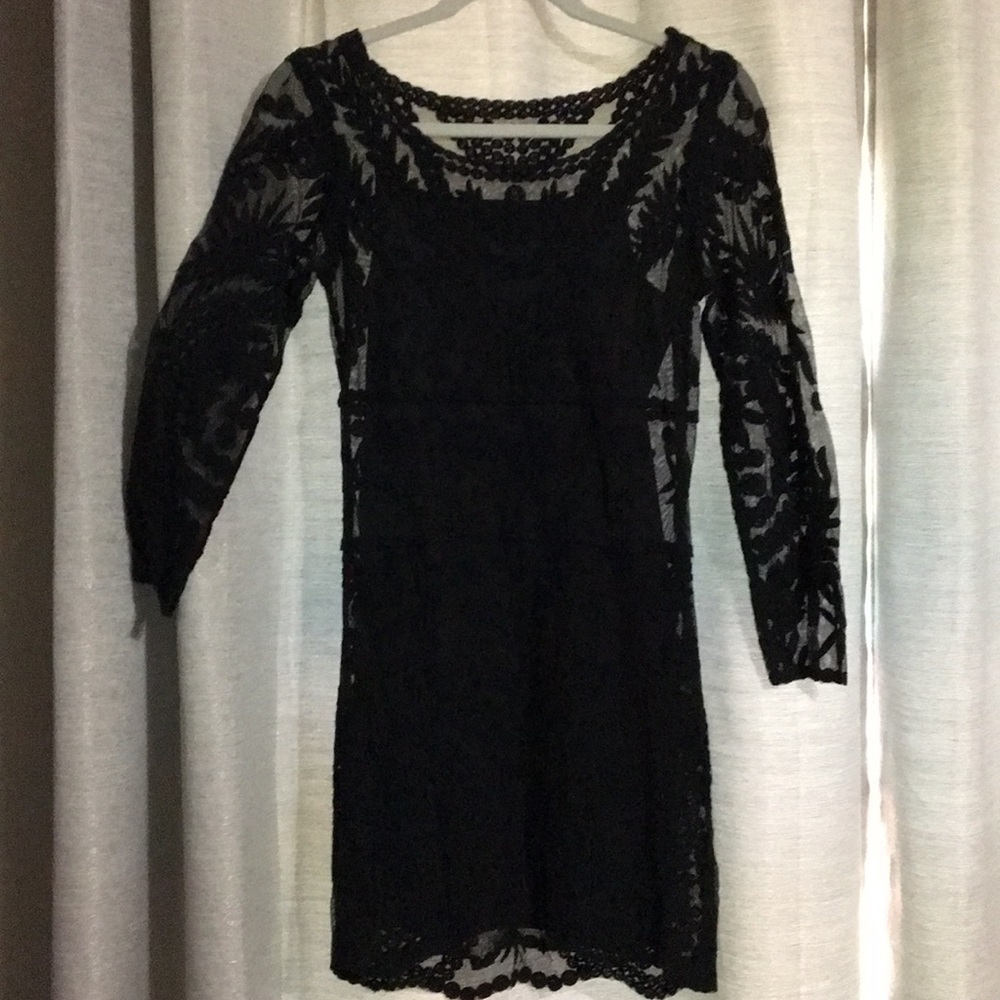 Black lace cocktail dress.